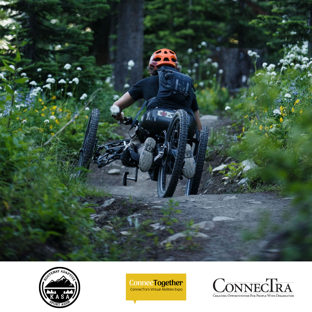 Man on accessible bike.(KASA logo. Connectogather logo. Connectra logo.