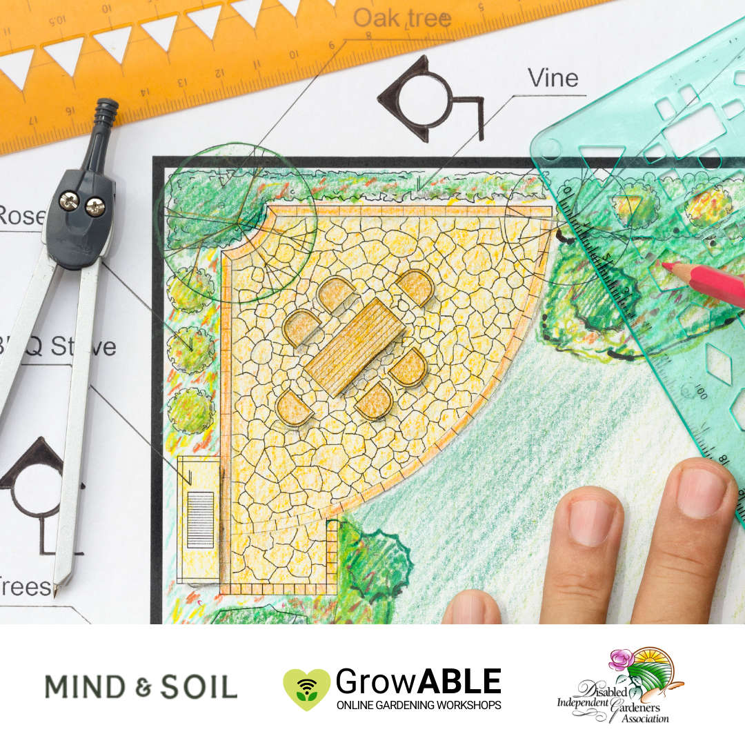 garden plan. (mind and soil logo. growable logo. DIGA logo.).