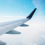 View of a plan wing from the inside of the plane. 