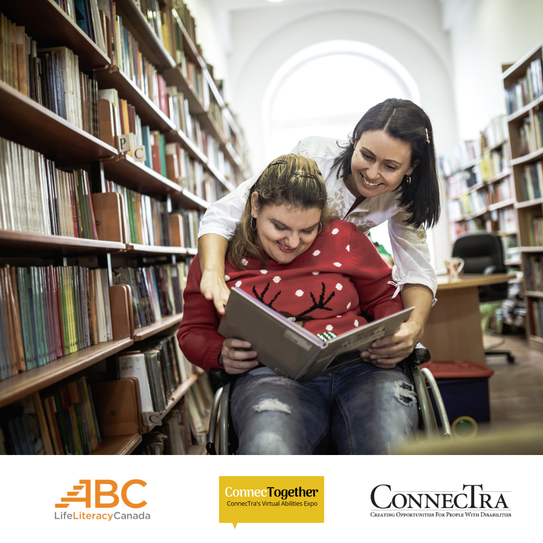 People reading in a library. ConnecTra ConnecTogether workshop by ABC Life Literacy Canada.
